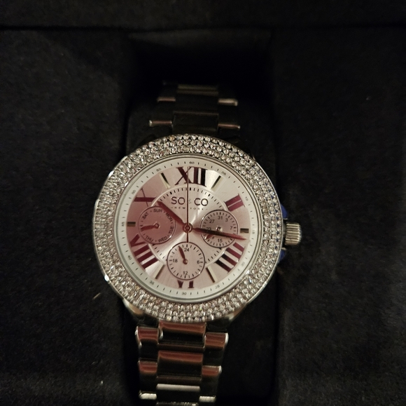 SO&CO New York Women's 5019.1 Madison Quartz Day and Date Crystal Bezel Stainles - Picture 2 of 6